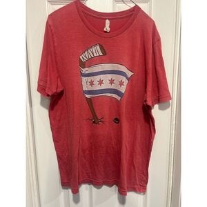 Chicago Hockey Flag Graphic T-Shirt Mens Red Heathered Short Sleeve Tee Large